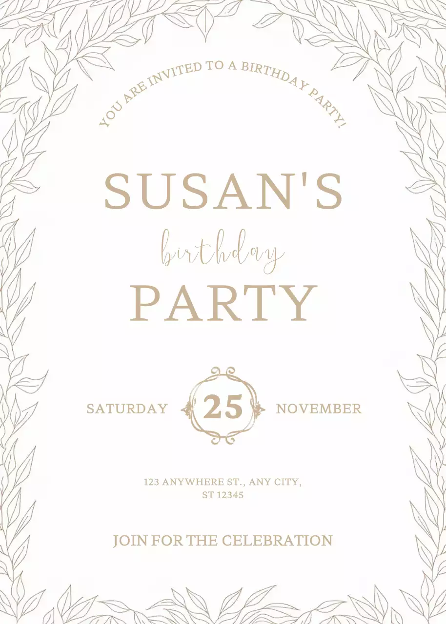 Thiệp mời sinh nhật thanh lịch màu be