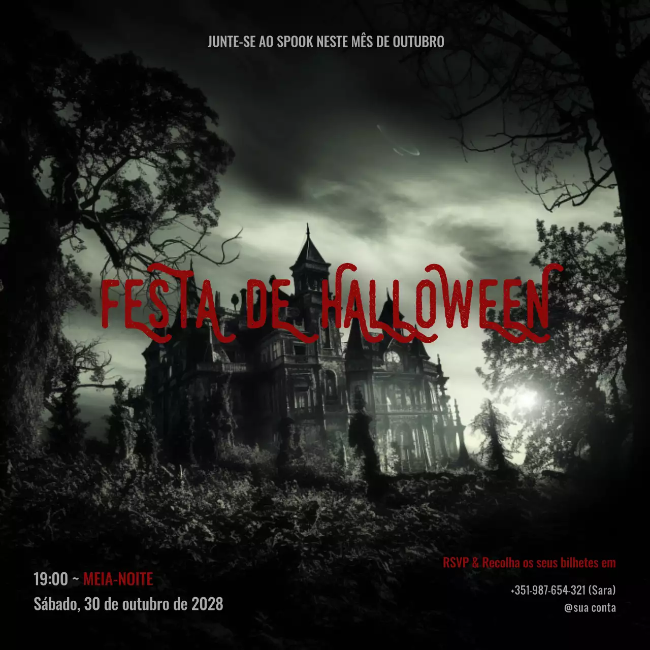 Preto Vermelho Assustador Festa de Halloween Promoção de eventos Postagem nas redes sociais