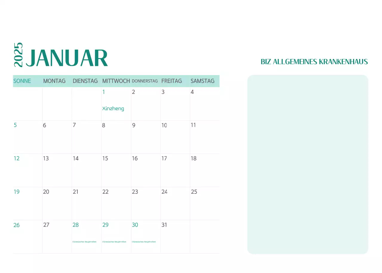 Krankenhauskalender in grünem Fotorahmen