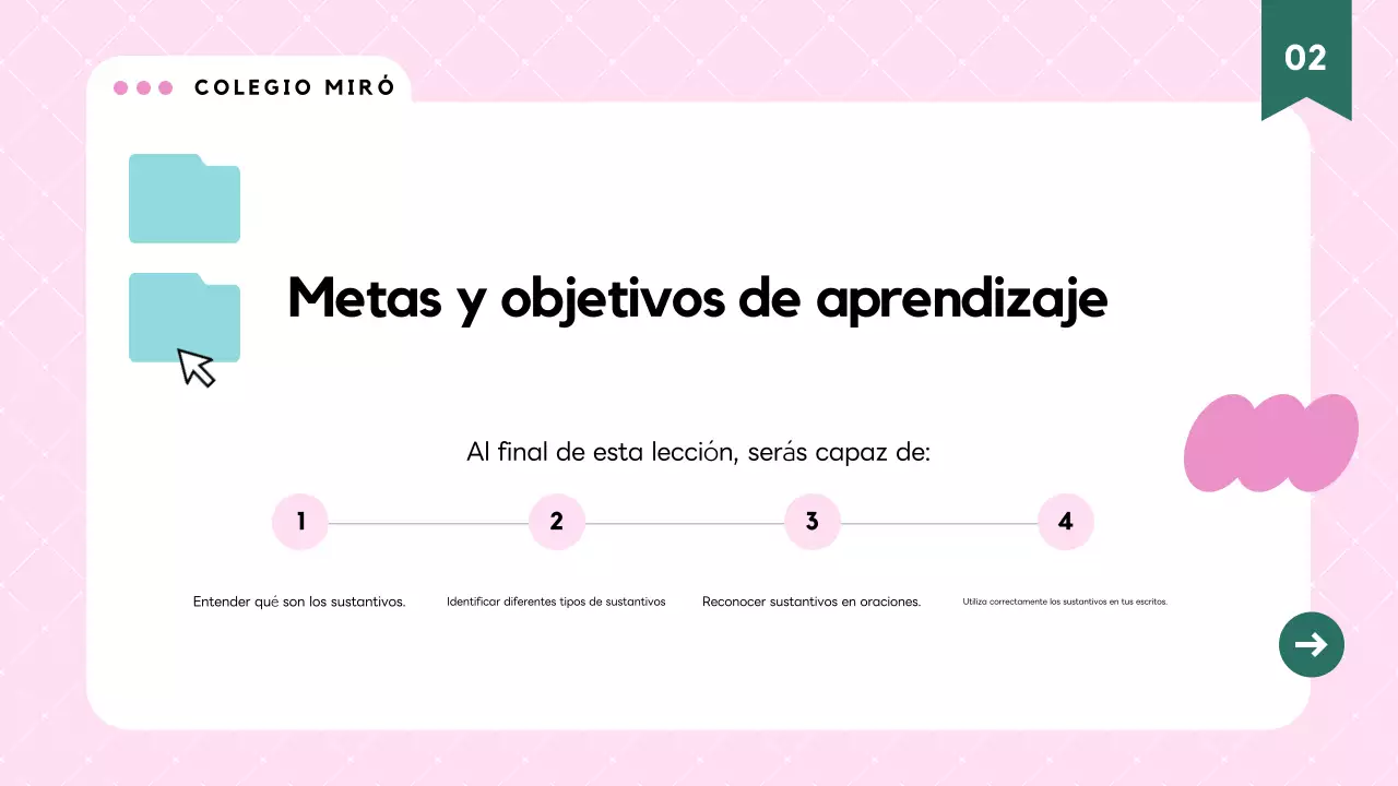 Material de clase de gramática moderna rosa