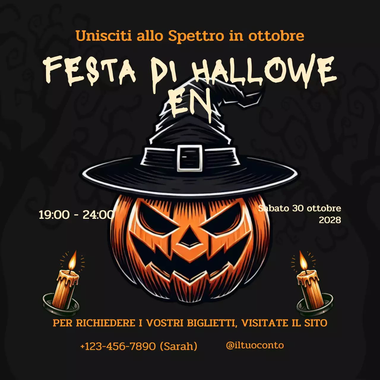 invito alla festa di Halloween in stile gotico arancione