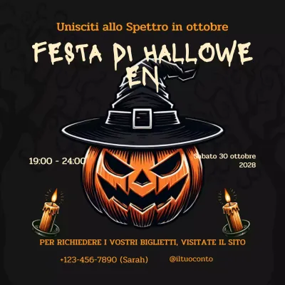 invito alla festa di Halloween in stile gotico arancione