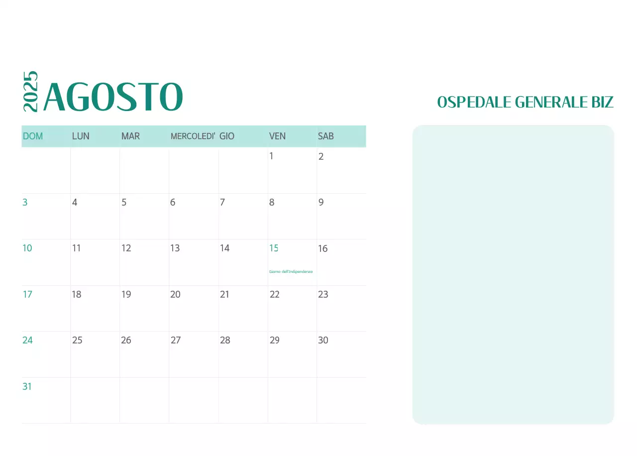 Calendario ospedaliero in cornice verde