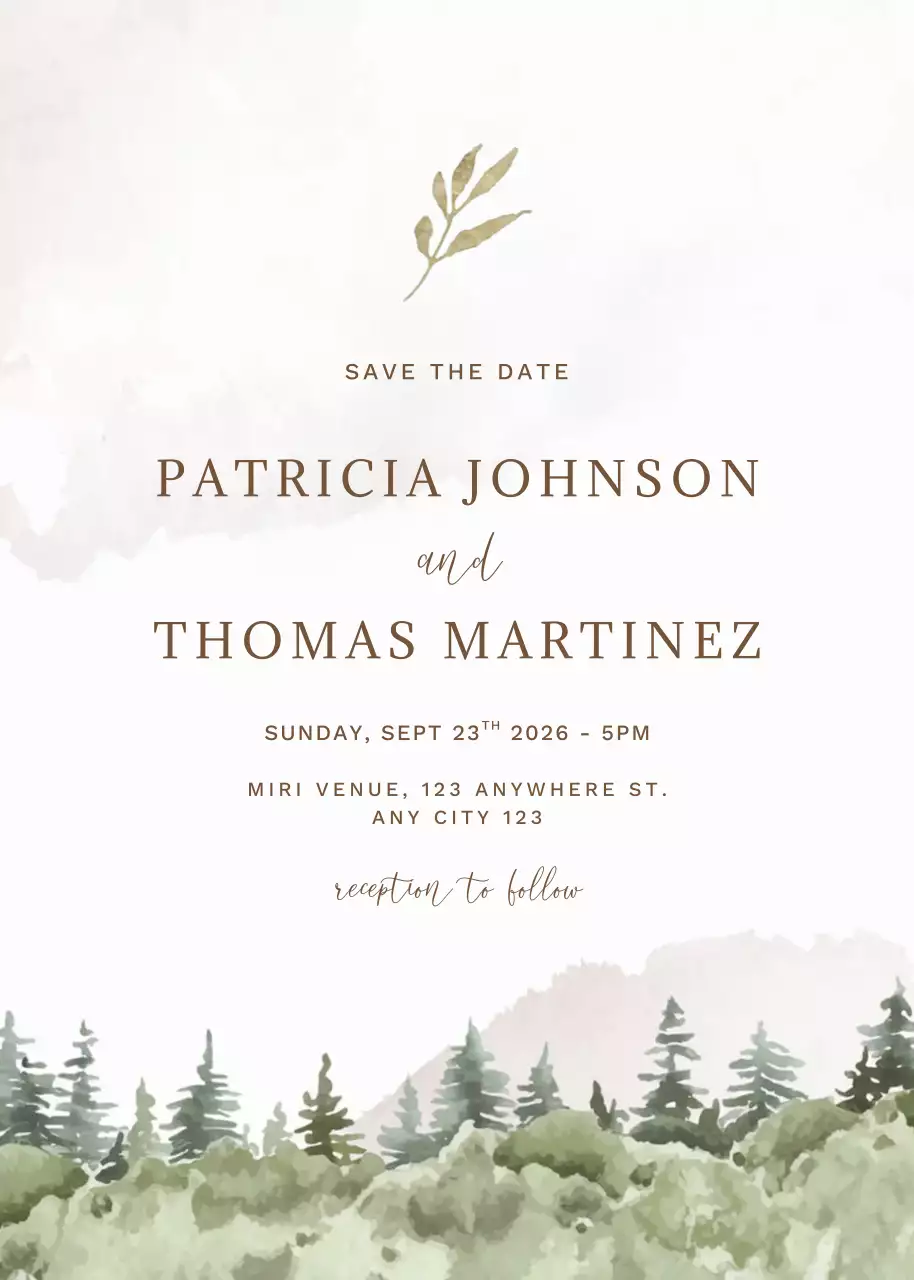 green elegant wedding invitation