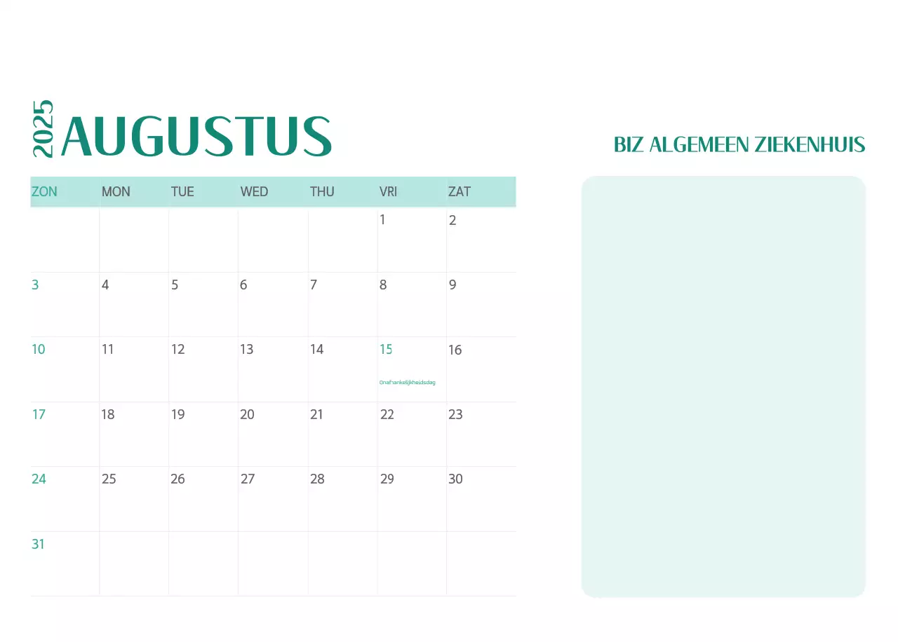 Ziekenhuiskalender in groen fotolijstje