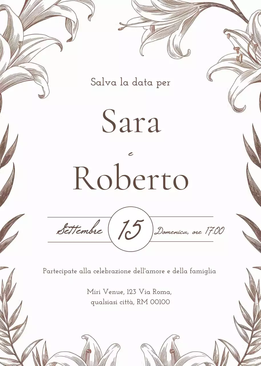 Invito di nozze floreale marrone stile elegante