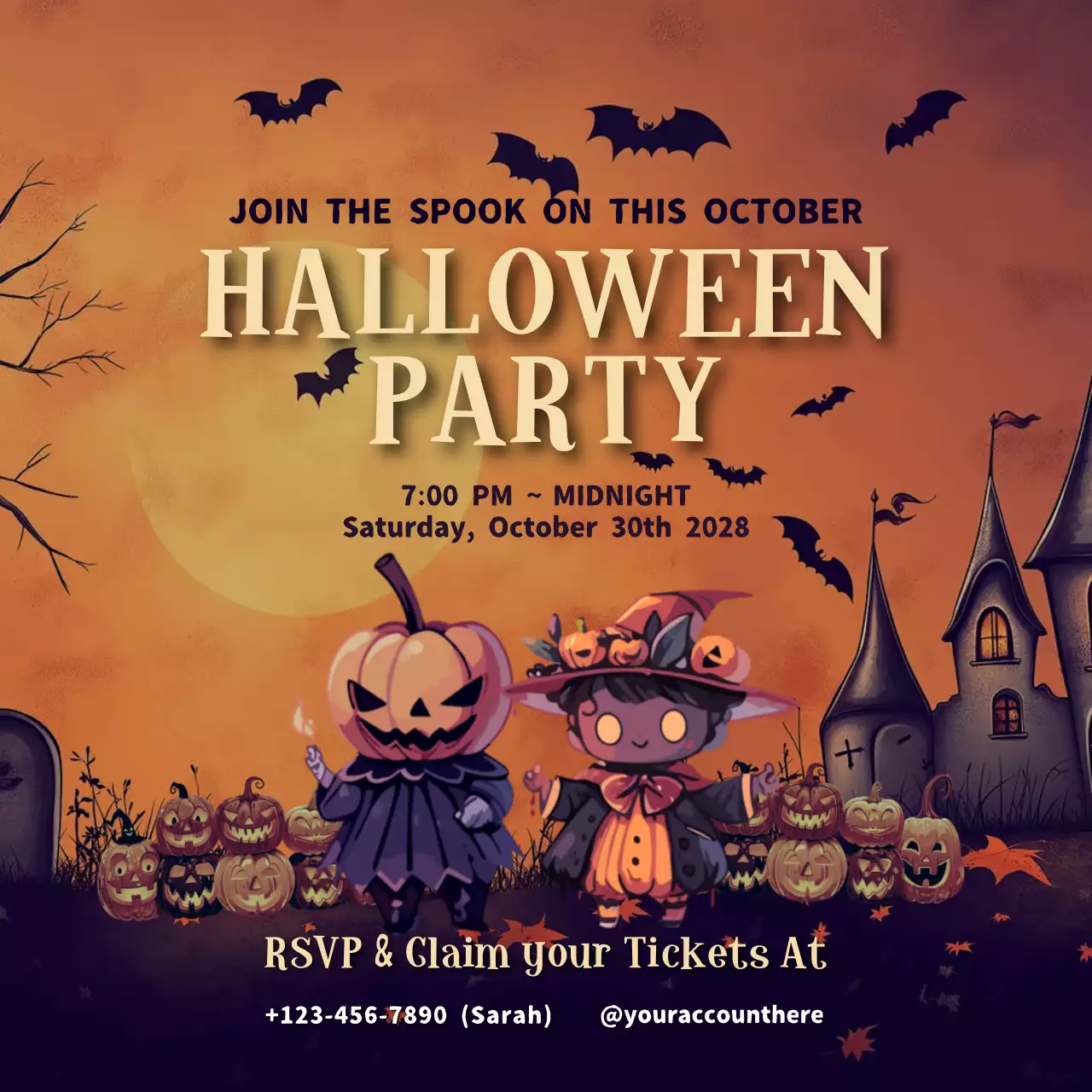 Orange Vintage Halloween Invitation Social Media Post