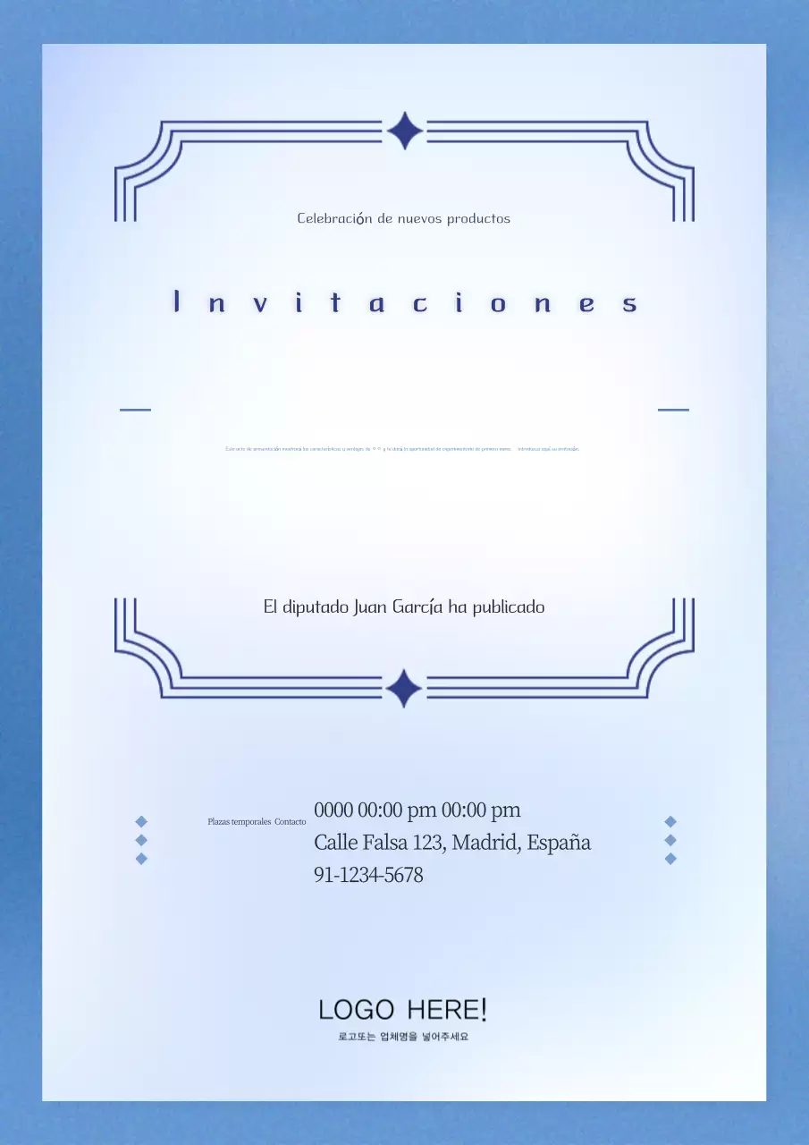 Moderna invitación para anunciar un nuevo producto en azul