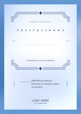 Moderna invitación para anunciar un nuevo producto en azul