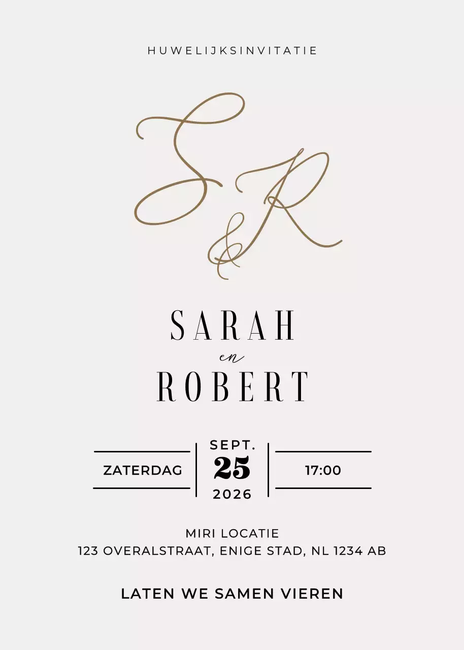 beige elegante huwelijksuitnodiging