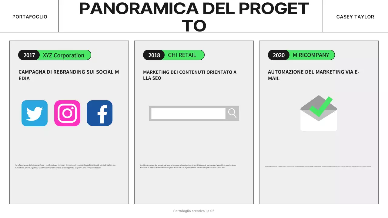 portfolio creativo nero e moderno