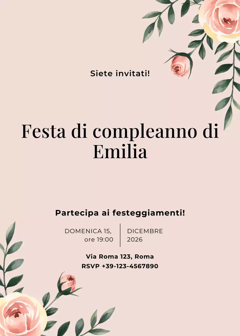 Invito di compleanno floreale verde beige