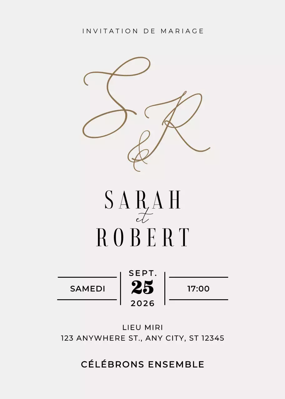 invitation de mariage beige et élégante