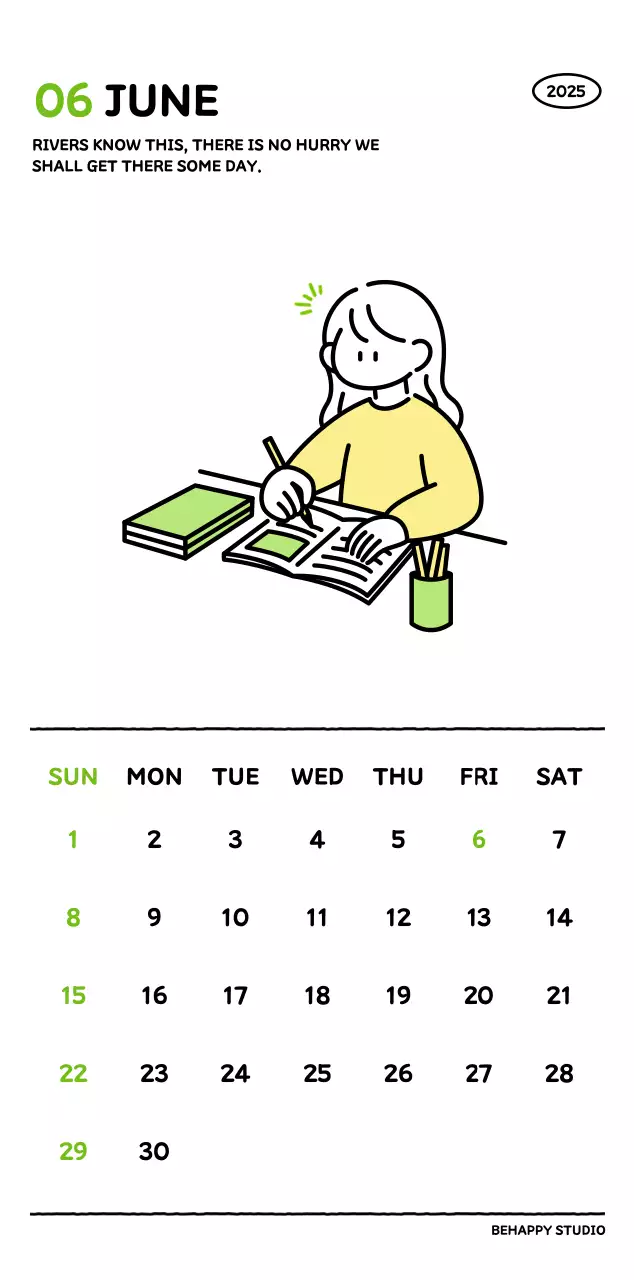 아기자기한 선 스타일의 일러스트 달력 캘린더