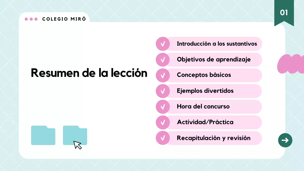 Material de clase de gramática moderna rosa