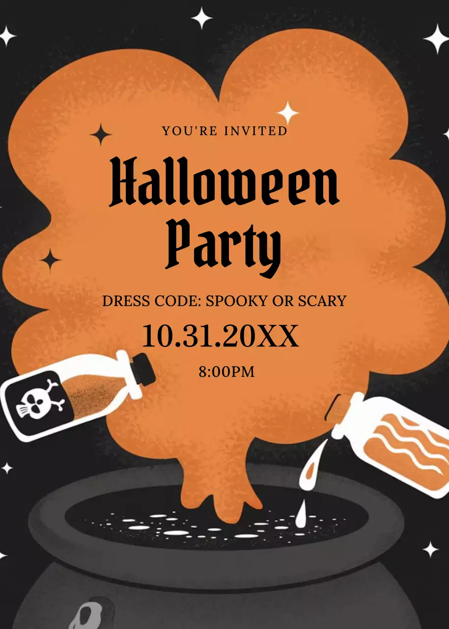 orange retro Halloween invitation