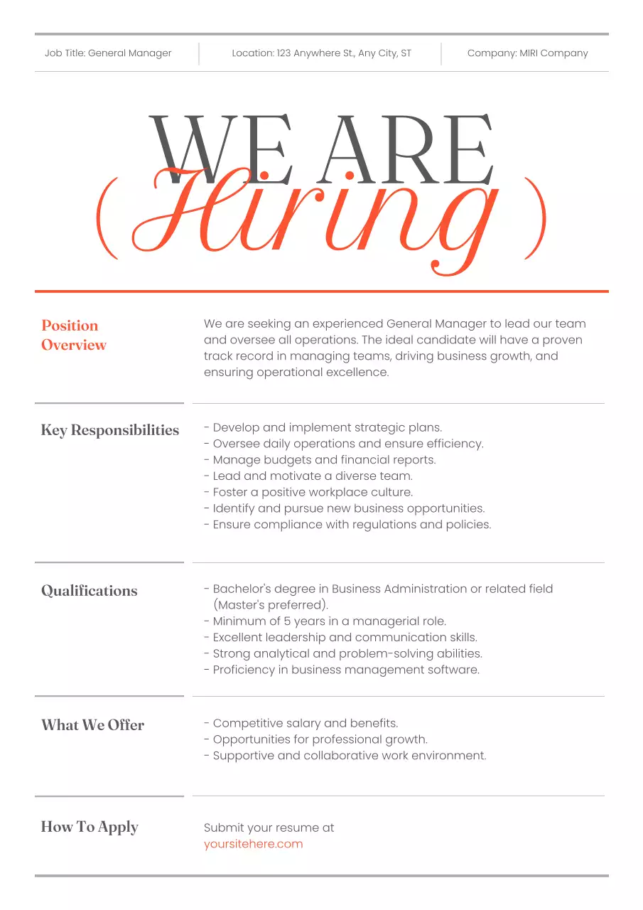 Orange Professional Job Posting Recruitment Poster
