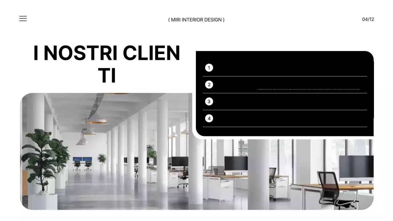 Un brief di marca per un interno di ufficio moderno in bianco e nero