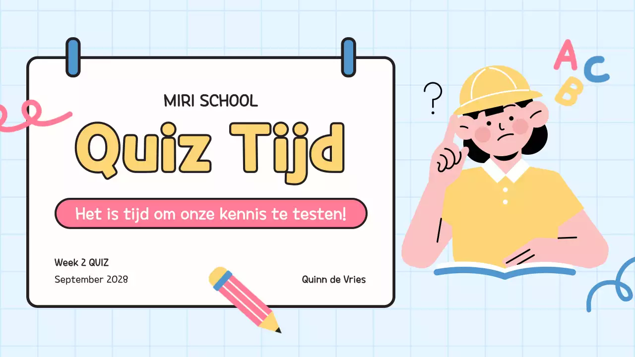 Gele quiz voor studentenpresentatie op school