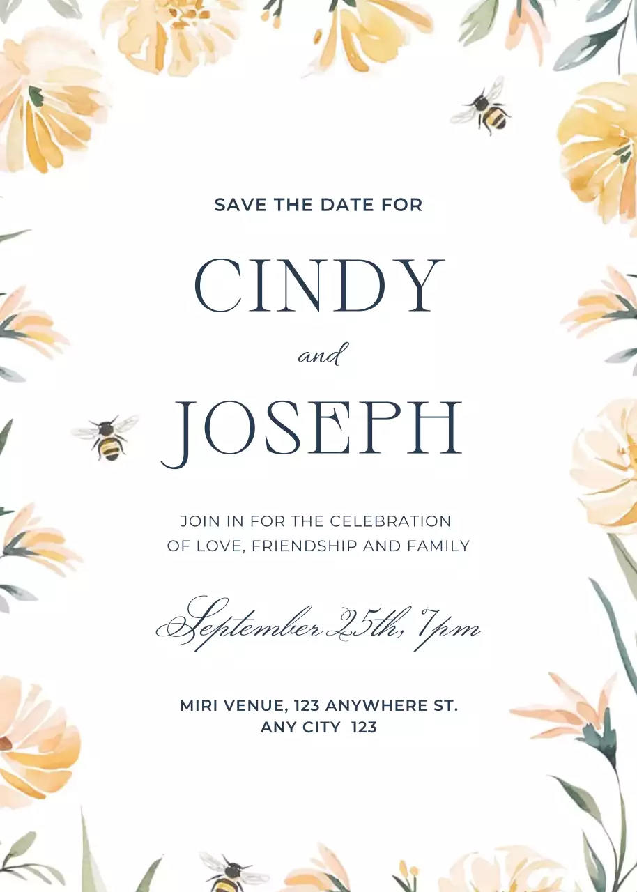 Yellow green floral wedding invitation