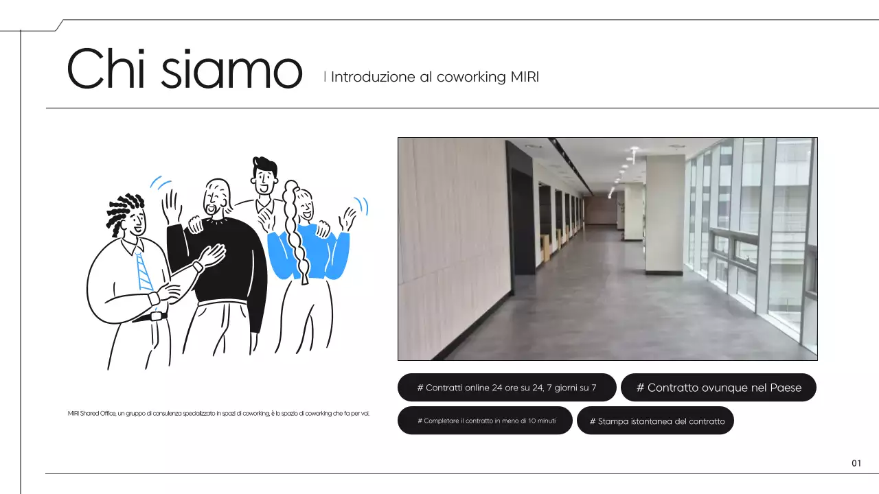 Una semplice proposta di spazio di coworking in nero e blu