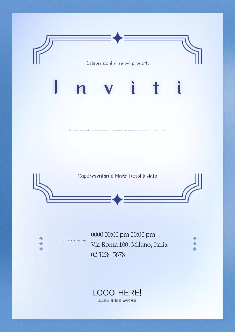 Invito moderno per l'annuncio di un nuovo prodotto in blu