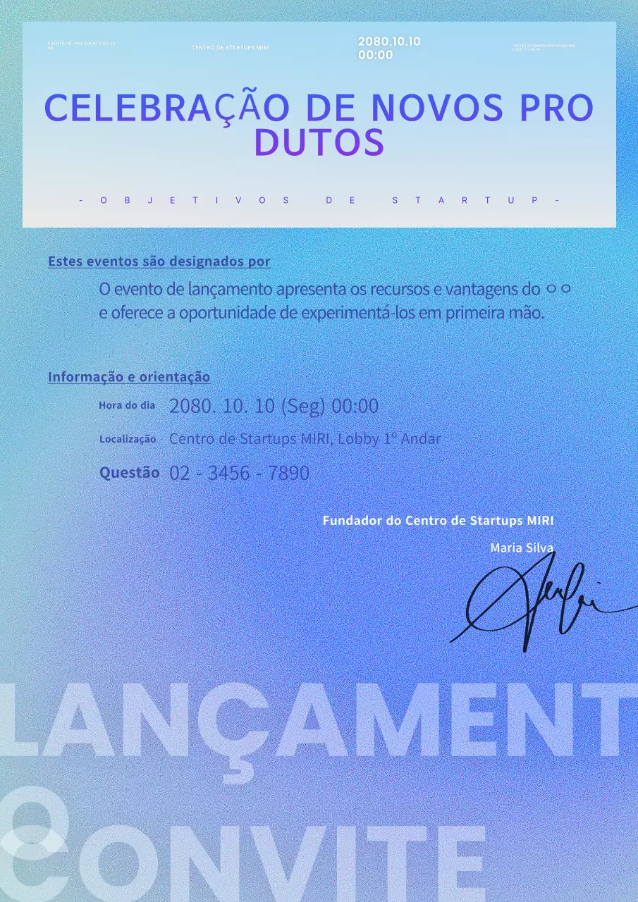 Convite moderno para evento de novo produto em azul