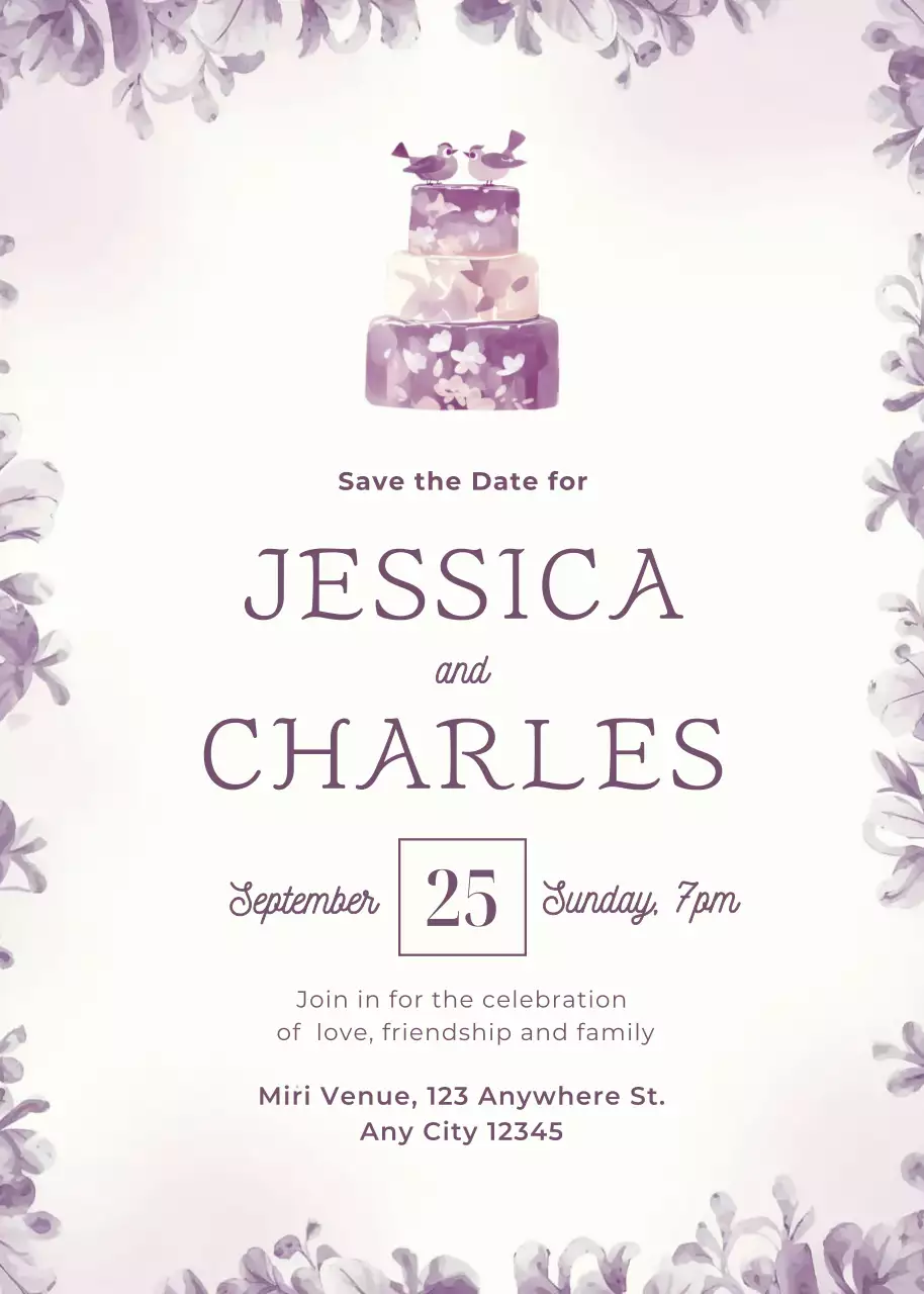 Purple wedding invitation elegant style