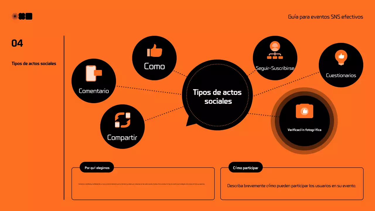 Moderna propuesta de marketing en redes sociales en negro y naranja