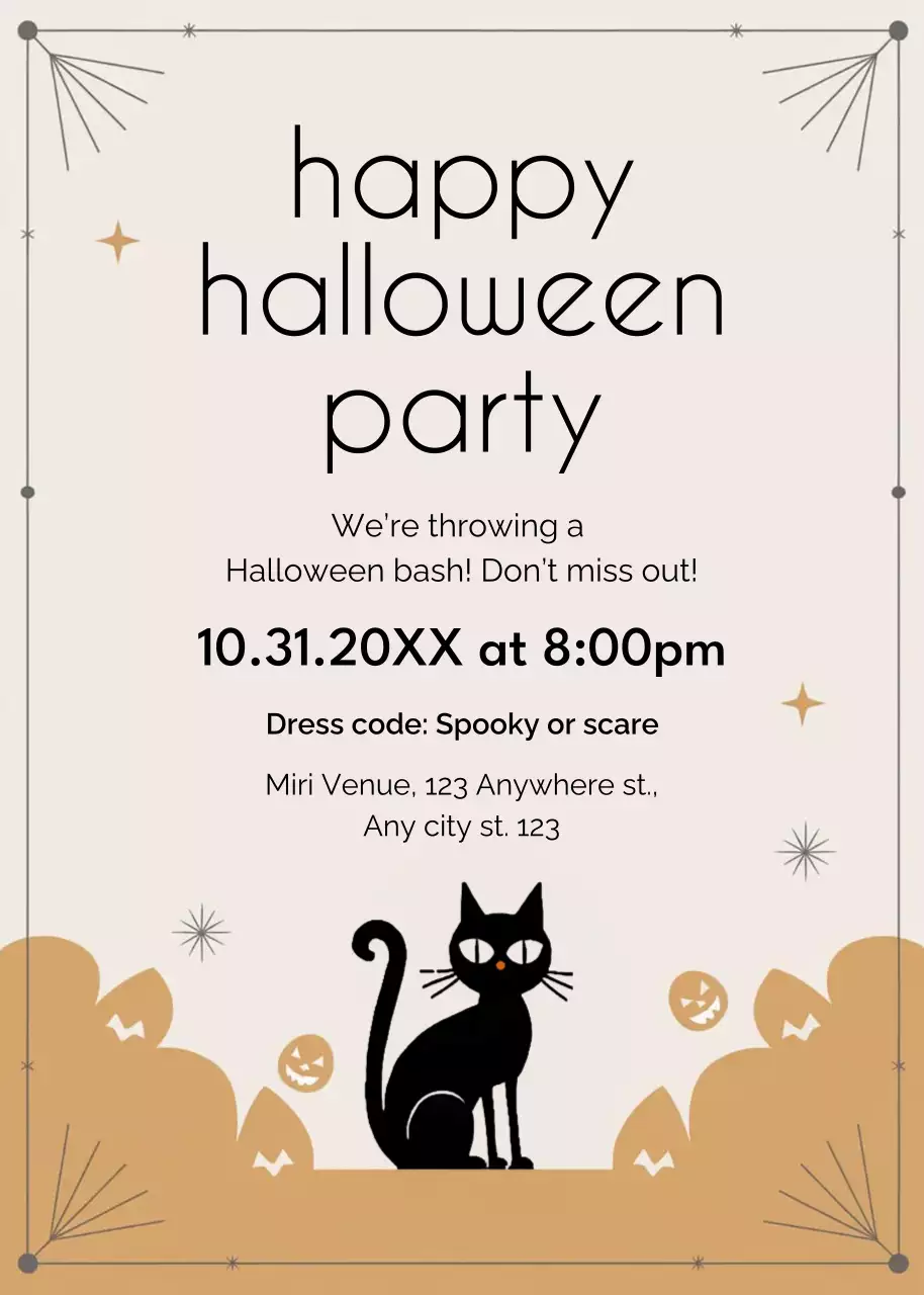 Beige black orange Halloween party invitation modern style
