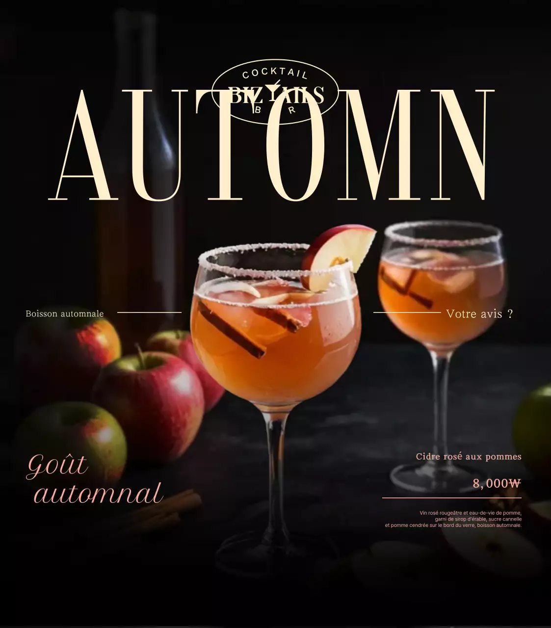 Matériel promotionnel pour le menu d'un bar à cocktails haut de gamme noir