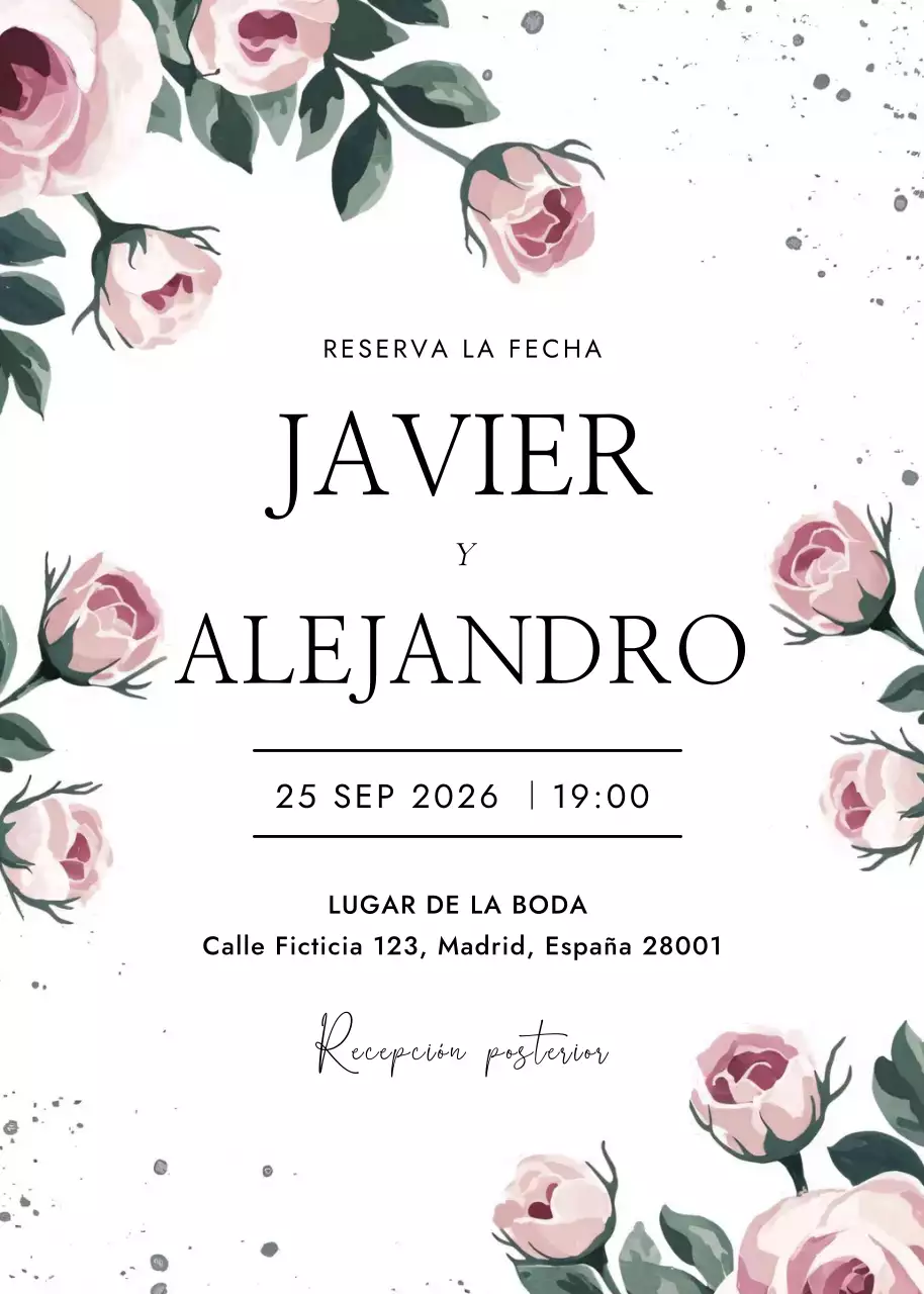 invitación de boda floral en blanco y rosa