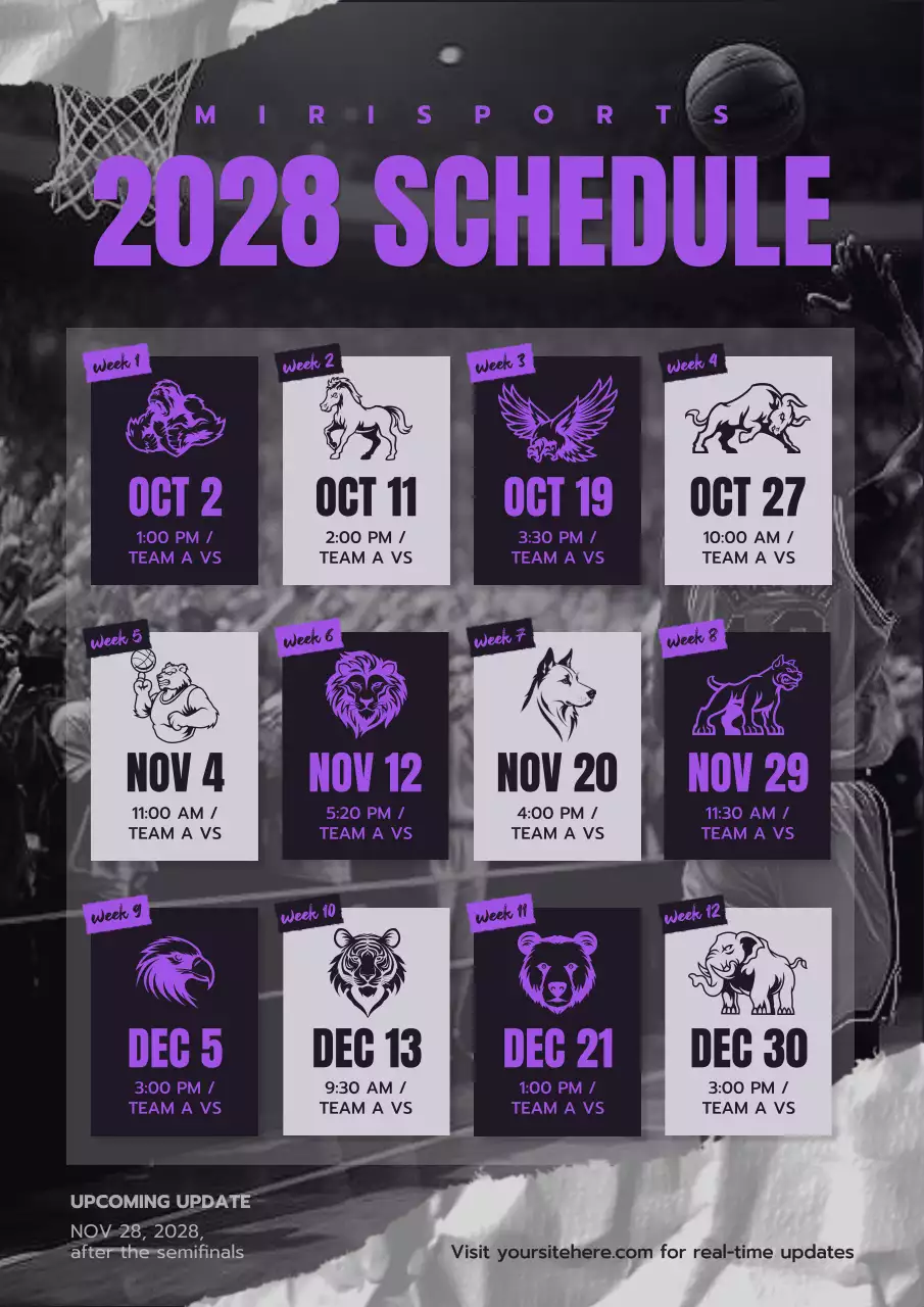 Purple Modern Sports Schedule Poster