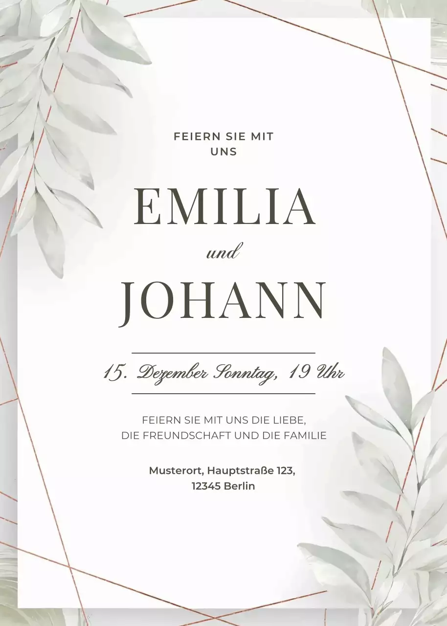 Grün Gold Weiß Hochzeit Einladung minimal eleganten Stil