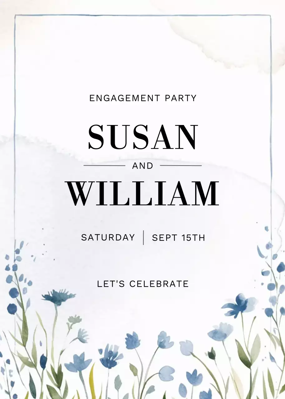 Thiệp mời đính hôn màu xanh thanh lịch