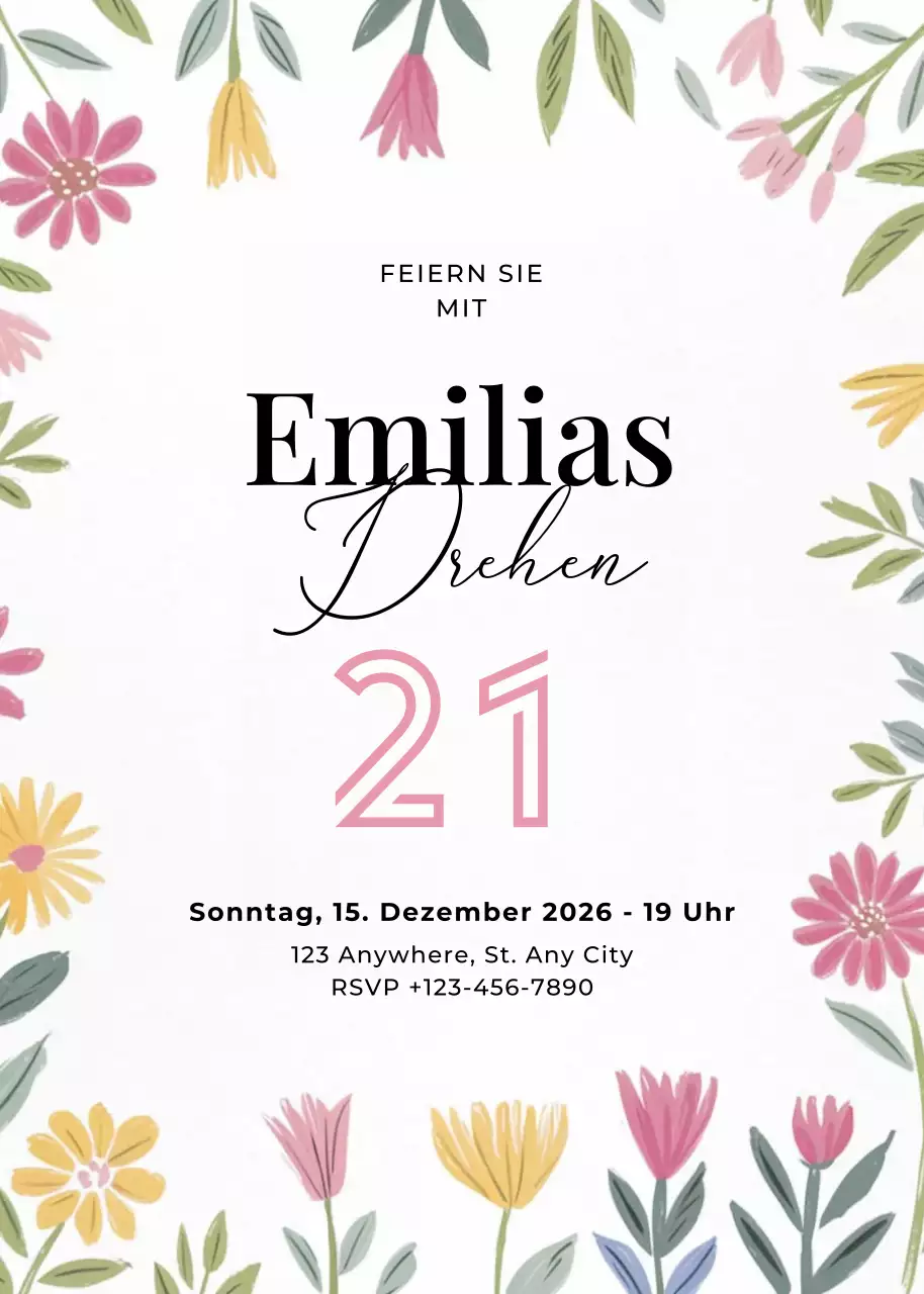 Weiß geblümte Geburtstagseinladung