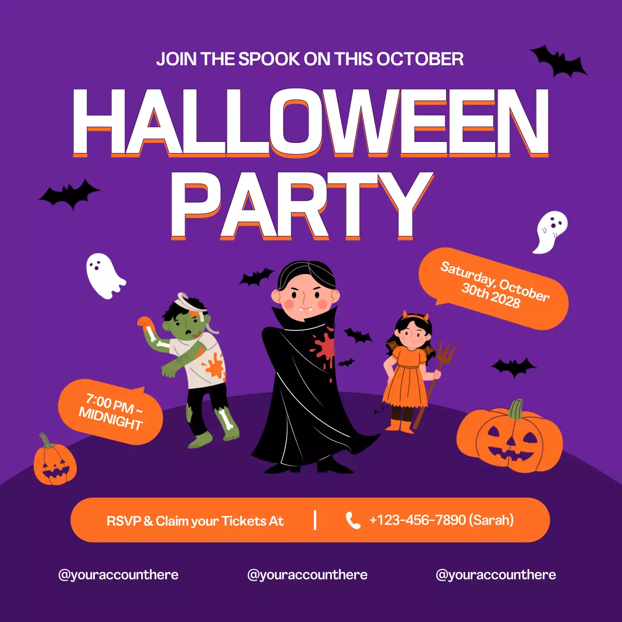 Purple Trendy Halloween Invitation Social Media Post