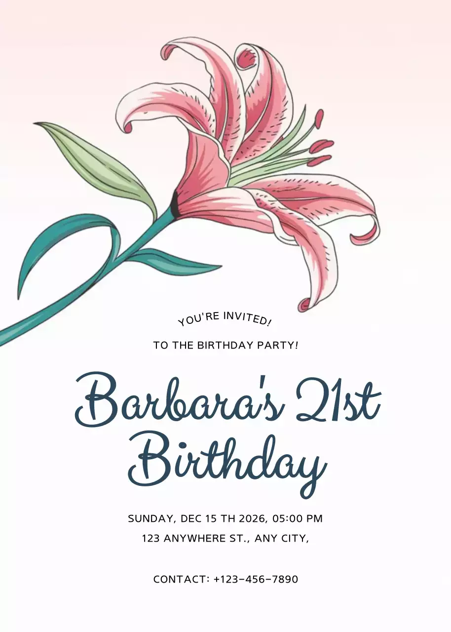 Pink Floral Birthday Invitation