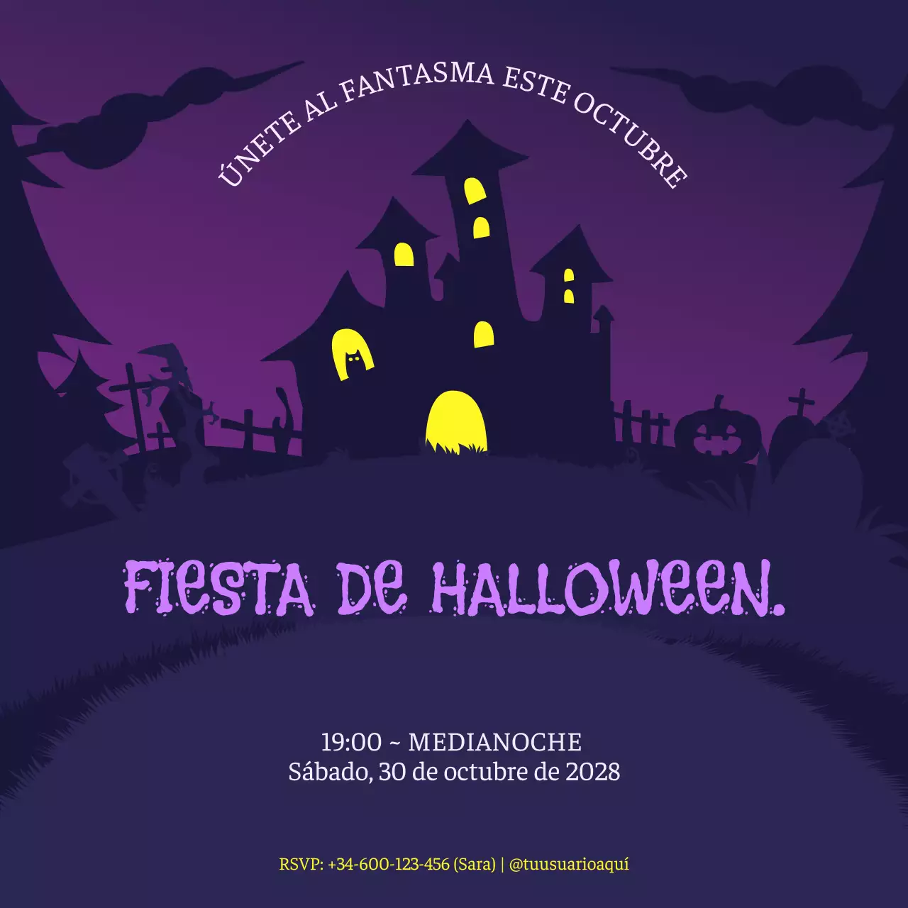 invitación gótica morada para Halloween