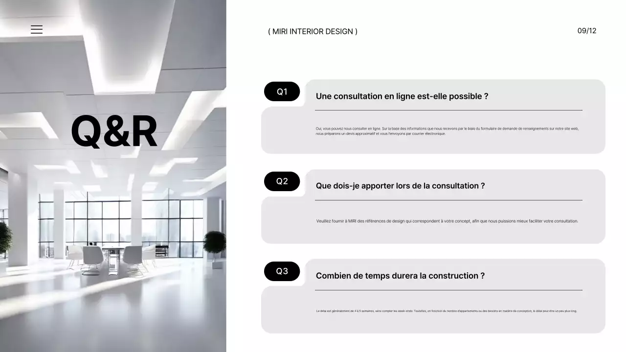 Un briefing de marque pour un intérieur de bureau moderne en noir et blanc