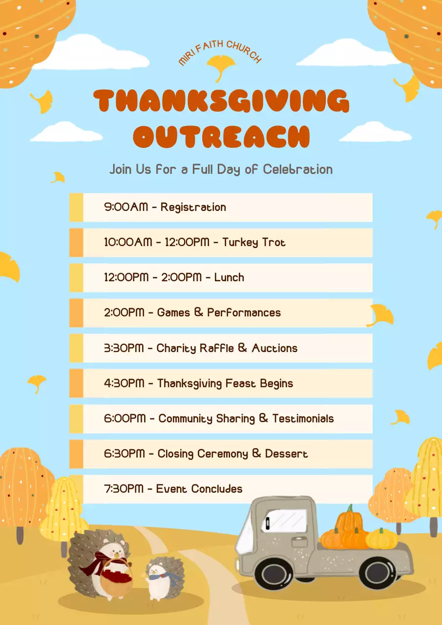 Blue Simple Thanksgiving Schedule Poster