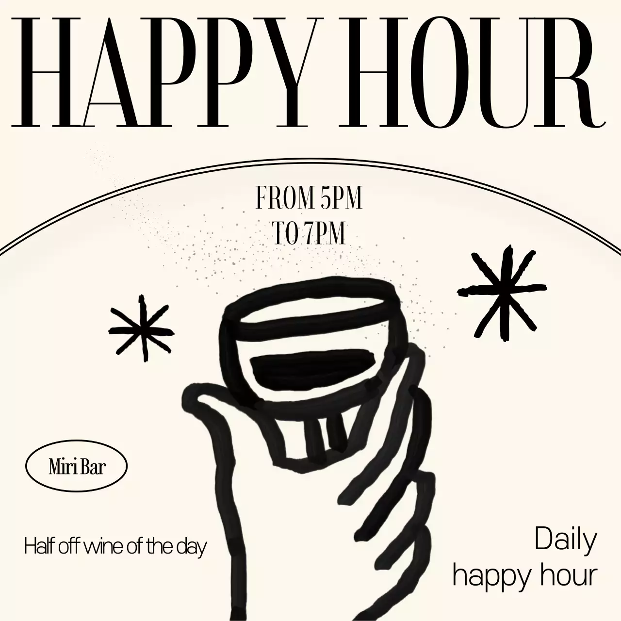 Postagem de mídia social de promoção de happy hour minimalista bege