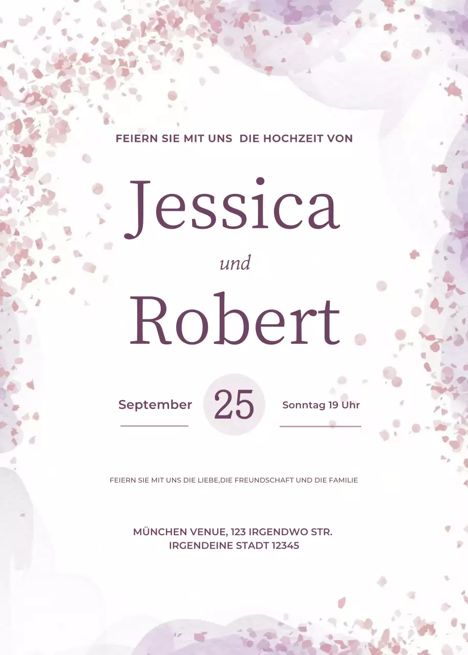 Lila Hochzeitseinladung im eleganten Stil