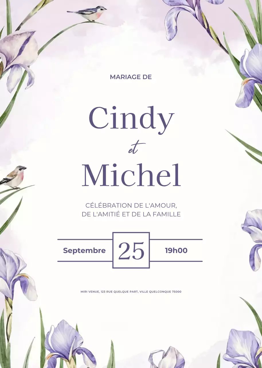 Invitation de mariage pourpre style élégant