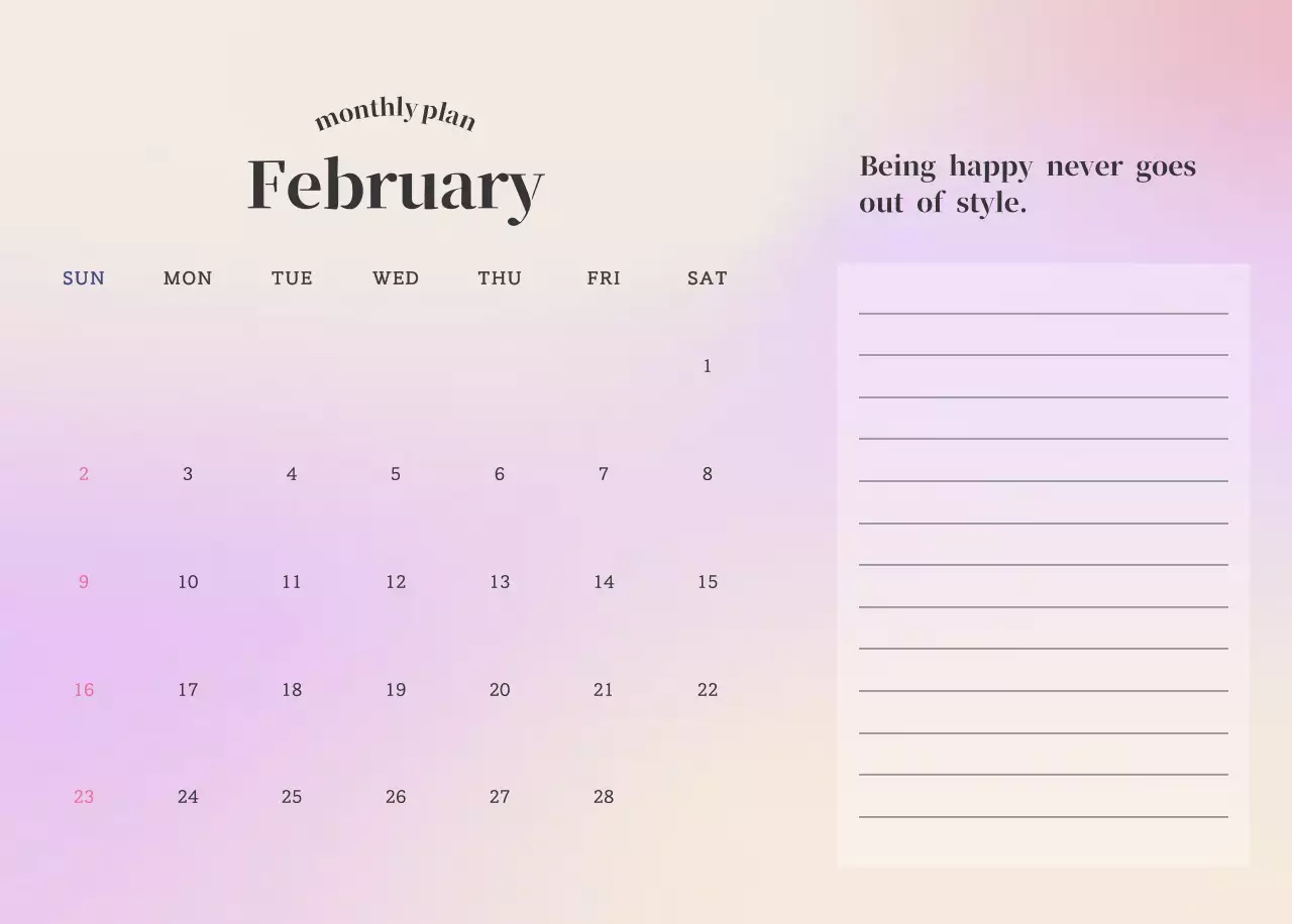 그라데이션 미니멀 달력 캘린더