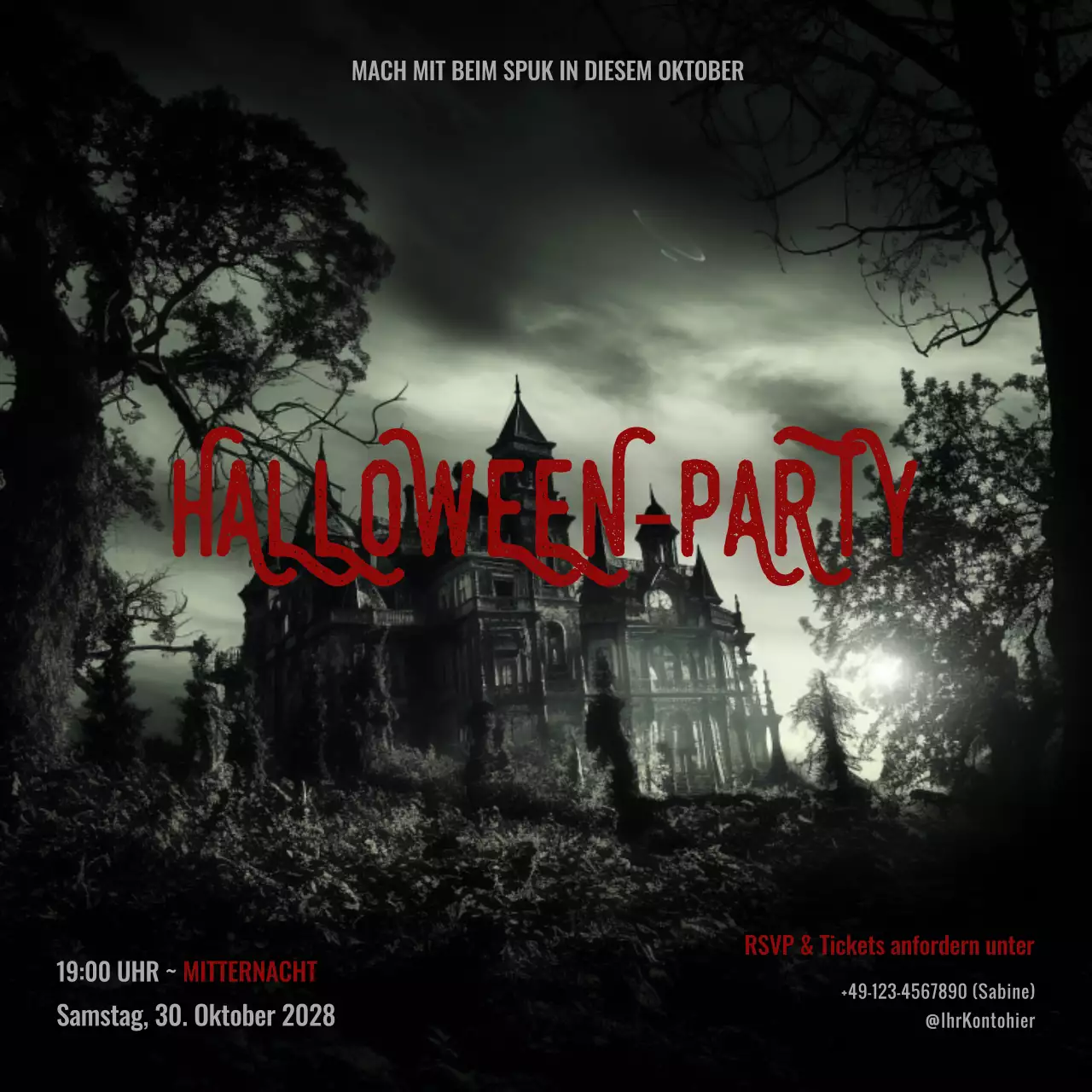 Schwarz Rot Gruselige Halloween Party Event Promotion Social Media Post