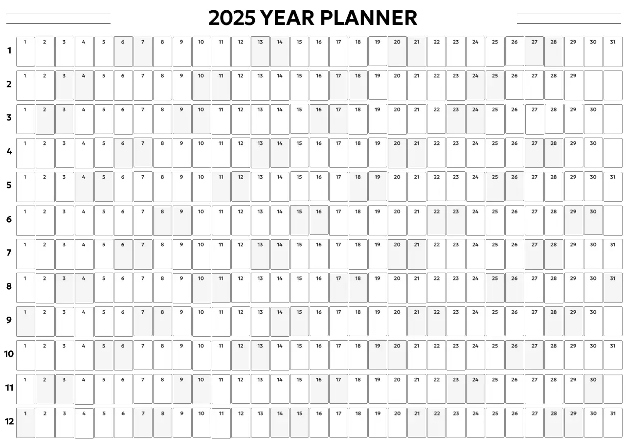 A simple annual calendar in a gothic style with rounded squares