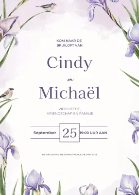 Paarse huwelijksuitnodiging elegante stijl