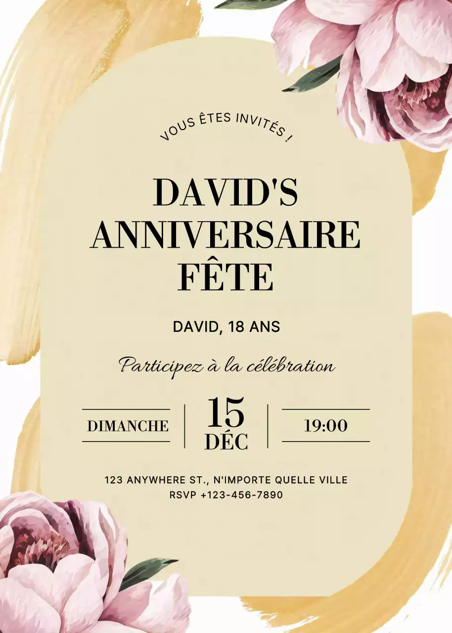 invitation d'anniversaire beige et élégante