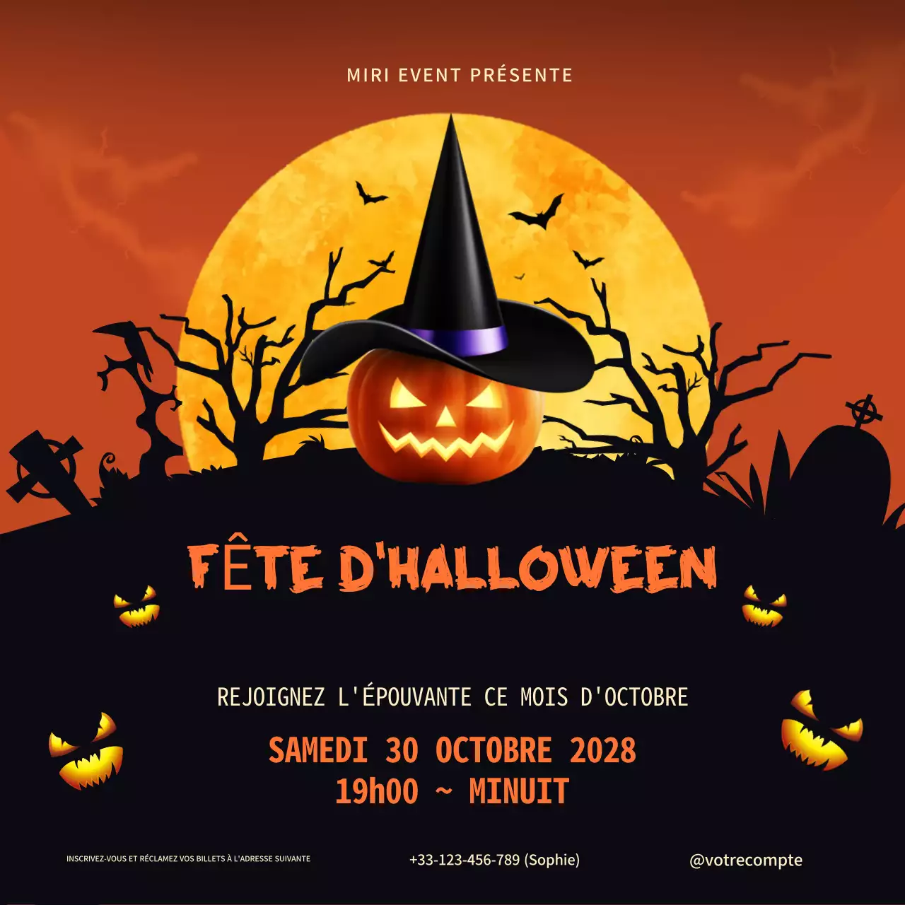 Orange et noir Illustratif Horreur Halloween Party Instagram Square Post